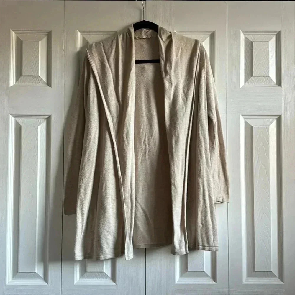Soft Surroundings Cream Hooded Open Front Sweater XS
